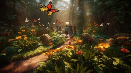Immerse yourself in nature's artistry and grace with our walk-through butterfly garden, where you can witness the intricate beauty of butterflies up close. Generated by AI