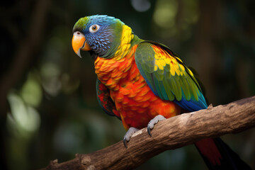 Fototapeta premium Colorful parrot on a tree branch created with AI