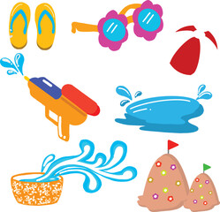 Songkran thailand festival colored line vector icon set Thai water splashing festive day, thai dancing traditional and cultural. Colorful vector and illustration, Bankok,thailalnd