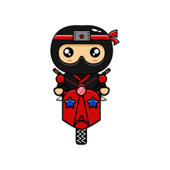cute vector illustration of a ninja riding a motorbike © Ibrahim