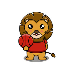 cute vector illustration of a lion holding a basketball ball
