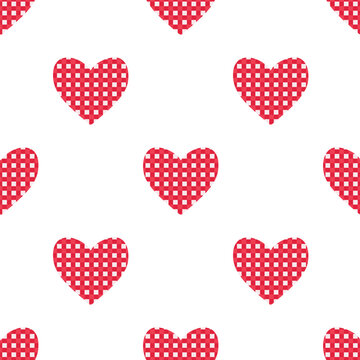 Vector seamless pattern with checkered hearts in red and white colours in cartoon style. Digital seamless background with red hearts for Valentines day