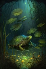 Fotobehang Playful Tadpoles and Curious Creatures in the Murky Swamp Depths © Arnolt