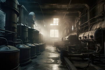 Old factory, with a soft and hazy atmosphere created with AI