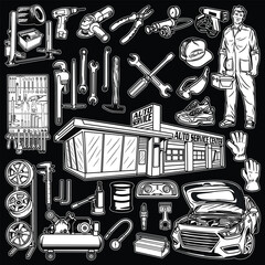 Mechanic Pack Black and White Illustration