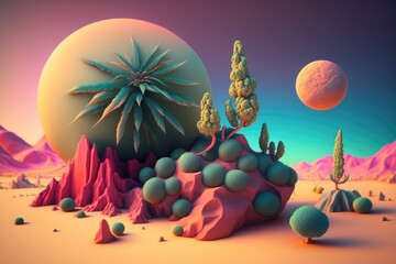Otherworldly Dreamland: A Spherical Candy and Cannabis Wonderland - obrazy, fototapety, plakaty