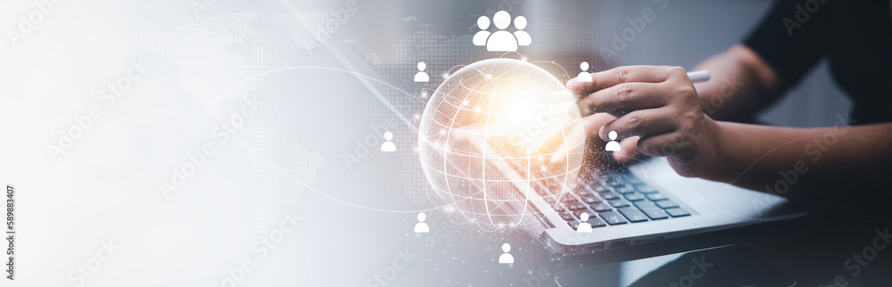 Poster social internet network technology, digital software development, future tech background, iot concep