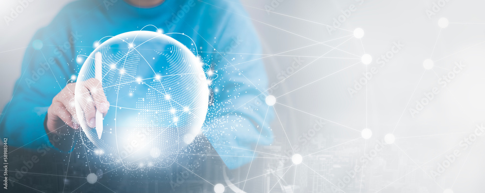 Poster social internet network technology, digital software development, future tech background, iot concep