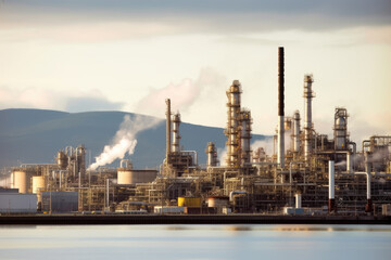 Industrial complex and oil refinery with smokestacks