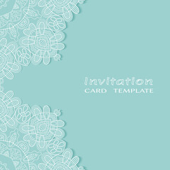 Naklejka premium Lace Invitation Card template with mandala element. Doodle line pattern. Decorative openwork filigree art background for Wedding, Valentine's day greeting card, Birthday Invitation