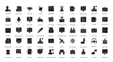 News Glyph Icons Newspaper Article Reporter Icon Set in Glyph Style 50 Vector Icons in Black