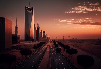 Naklejka na ściany i meble The edge of Riyadh, Saudi Arabia. Generative AI