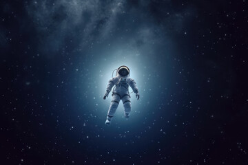Fototapeta na wymiar Alone levitating astronaut in starry deep space