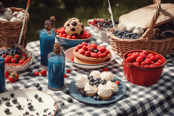 Family picnic with a red, white, and blue color scheme created with AI