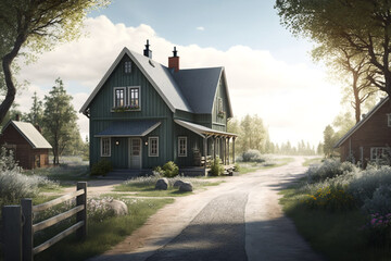 Beautiful Spring View of Simple House Complex generative ai