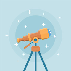 Telescope icon in flat style. Cosmos discover vector illustration on isolated background. Astronomy sign business concept.
