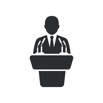 recommend clip art: Speaker icon in flat style. Conference podium vector illustration on isolated background. Public speech sign business concept.