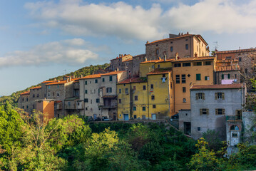 View of the hilly village of Sassetta in Tuscany