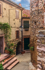 Narrow streets and alleys in the medieval town of Sassetta