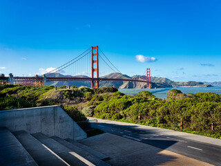 Fototapeta na wymiar Golden Gate Bridge from above Fort Point near the visitors center. San Francisco, California, USA.