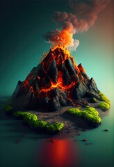 Captivating Eruption: A Mesmerizing Tilt-Shift View of a Volcano in Paradise - obrazy, fototapety, plakaty