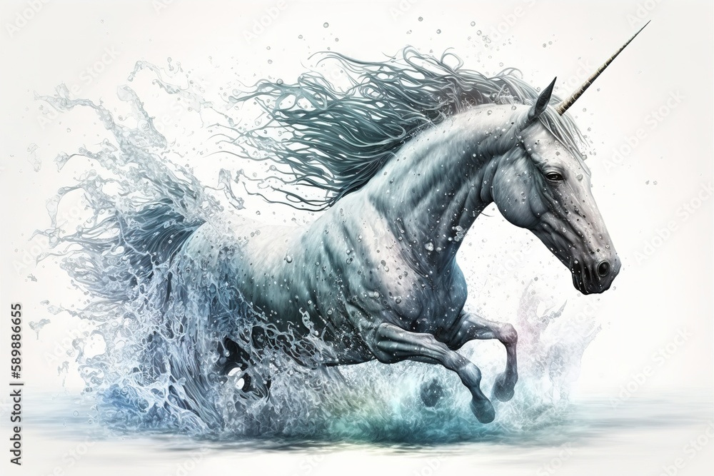 Poster unicorn realistically splashed with paint generative ai