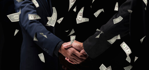 Business people stand with money Happy, full of dollar notes Financial well-being, the concept of financial success.