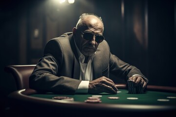 Mafia Boss playing Poker, Dark Room