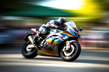 Motorcycle race with blurred motion and bright colors created with AI