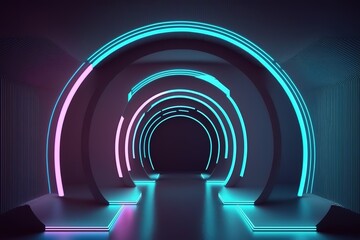 Abstract neon lights, tunnel, BG, Interior, generative AI