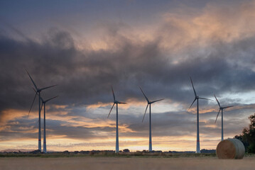 Windmill electricity silhouette in wind farm