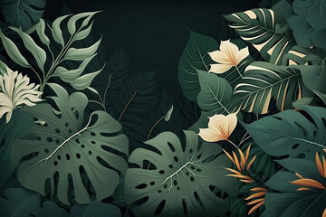Fototapeta na wymiar Lush Tropical Floral Leaves with Copy Space generative ai