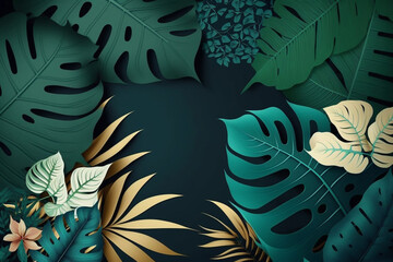 Lush Tropical Floral Leaves with Copy Space generative ai