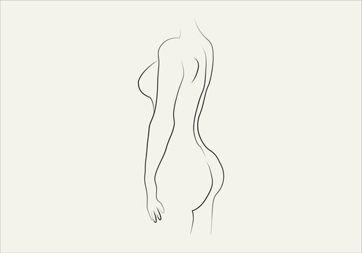 Silhouettes of lovely lady. Beautiful girl stand in different pose. The figures of women are nude, feminine and slender. Vector illustration.