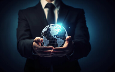 businessman holding globe