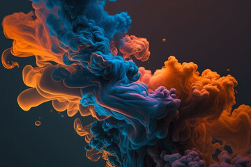 Blue and Orange Smoke Clouds on Black Background generative ai