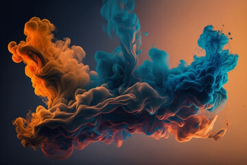 Blue and Orange Smoke Clouds on Black Background generative ai