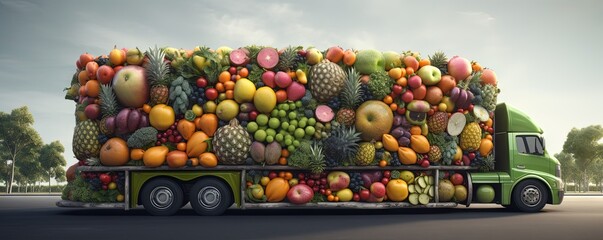 Sustainable Transport for Conscious Eating  Vegan Fruit Truck, Generative AI
