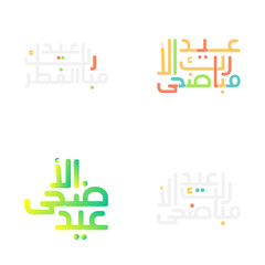 Fototapeta na wymiar Vector Eid Mubarak Greeting Cards with Traditional Calligraphy