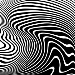 Abstract Black and White Halftone Wavy Lines Pattern.