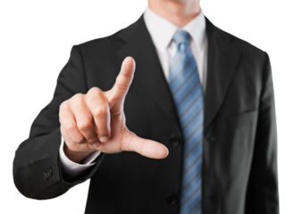 Business man points his finger at you on background