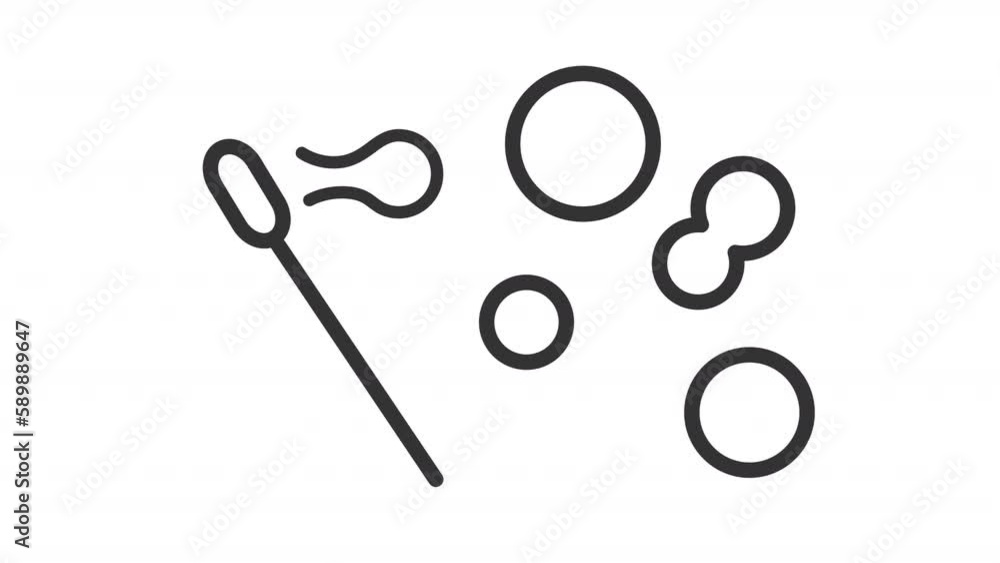 Poster animated bubble wand linear icon. blowing soap balloons. childhood activity. playfulness feeling. se