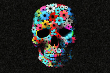 skull and flower,skull with flowers,skull and roses,human skull