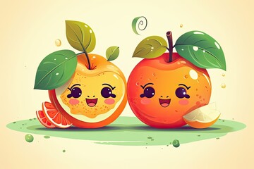 two ripe oranges placed side by side on a white background. Generative AI