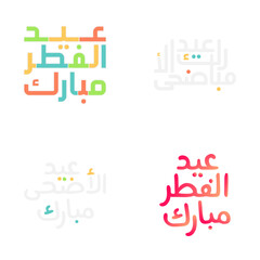 Festive Eid Mubarak Illustrations with Arabic Calligraphy