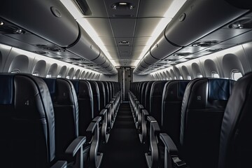Obraz premium Empty seats in the interior of the aircraft. Generative ai.