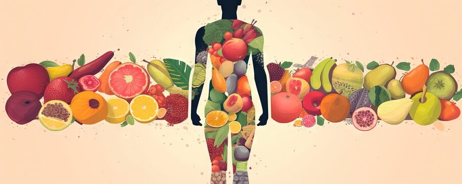 Vitality Feast  AI Generated Illustration of Alkaline Diet Fruits and Veggies for Detox and Health, Generative AI