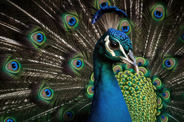 Fototapeta na wymiar Peacock displaying its vibrant feathers created with AI