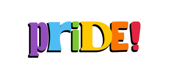 PRIDE Rainbow Lettering in collage Style. Different types, diversity representation. Vector banner.