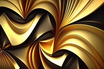 3D black with gold liquid BG, fluid splash, generative Ai